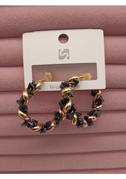 Halka Küpe Siyah Gold