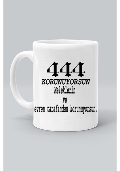 444 Melek Sayıları Korunma Baskılı Beyaz Klasik Kupa Bardak