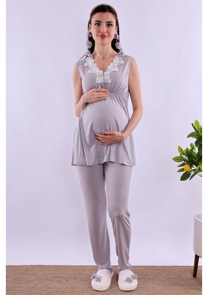 Gri Hamile Lohusa Pijama Takımı BYL280322