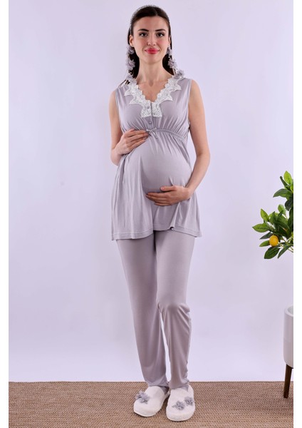 Gri Hamile Lohusa Pijama Takımı BYL280322