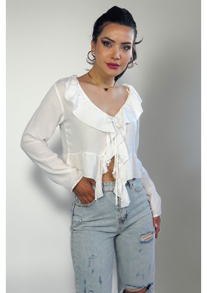 Kadın Regular Fit Bağlamalı Krinkıl Viskon Uzun Kollu Bluz ,kadın Önü Bağlamalı Bluz