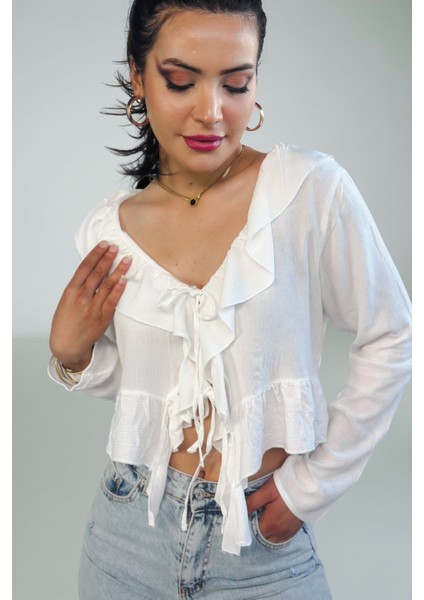 Kadın Regular Fit Bağlamalı Krinkıl Viskon Uzun Kollu Bluz ,kadın Önü Bağlamalı Bluz modelleri