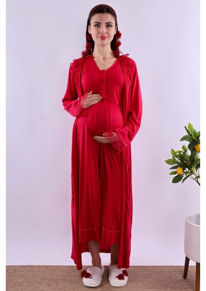 Vişne Sabahlıklı Hamile Lohusa Gecelik Takım BYL280252 fiyatları