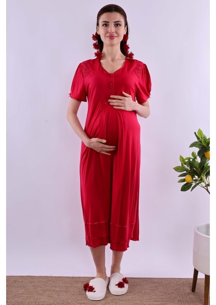 Vişne Sabahlıklı Hamile Lohusa Gecelik Takım BYL280252 fırsatları