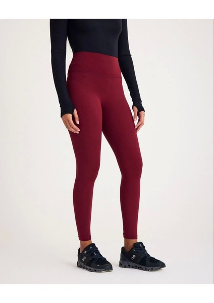 Nonofit Yüksek Bel Düz Sporcu Tayt - Bordo