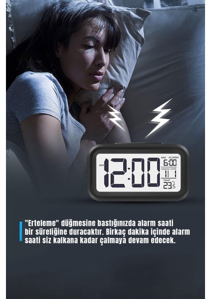 LCD Digital Ofis Alarmlı Çocuk Odası Dijital Uyku Masa Saati Pilli Siyah Saat
