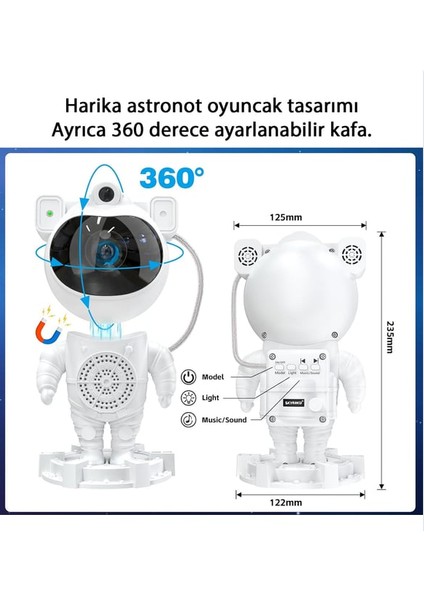 Gece Lambası Yıldız Projektör Astronot Işıklı Galaksi Samanyolu Projeksiyon Kumandalı