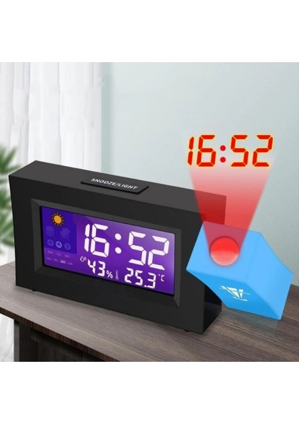 Projeksiyonlu Masa Saati Derece Nem Tarih Göstergeli Çalar Saat Alarm Duvara Yansıtmalı Saat