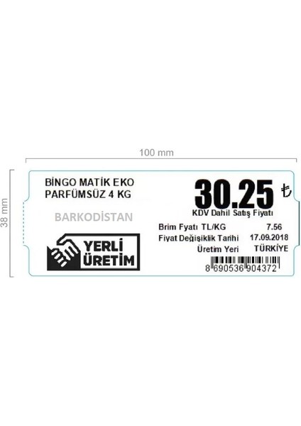 38MMX100MM Termal Karton Raf Etiketi Barkodistan