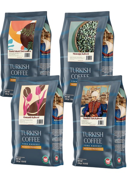 Türk Kahvesi Lezzet Seti 4x250 Gr. (Nitelikli, Osmanlı, Menengiç, Damla Sakızlı)