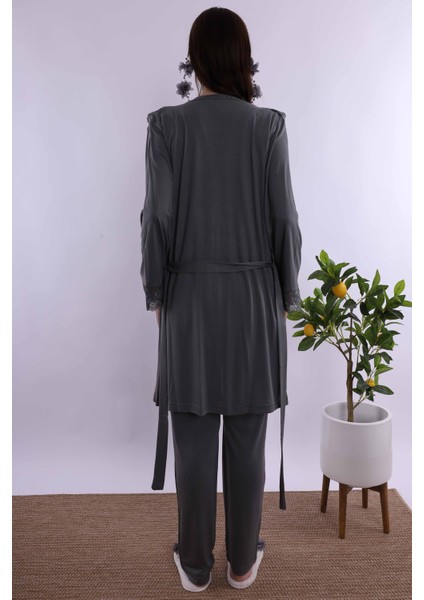 Kahverengi Sabahlıklı Hamile Lohusa Pijama Takımı BYL224012 modelleri