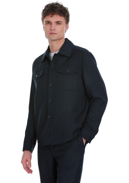 Lacivert Slim Fit Mono Yaka Casual Overshirt Takım