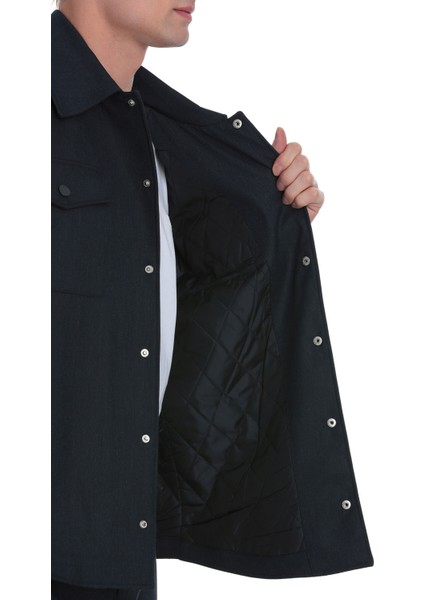 Lacivert Slim Fit Mono Yaka Casual Overshirt Takım