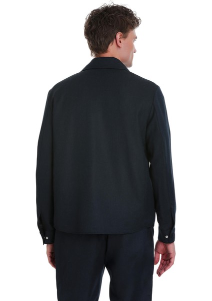 Lacivert Slim Fit Mono Yaka Casual Overshirt Takım