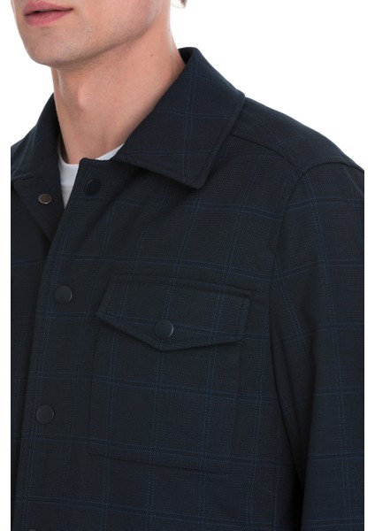 Lacivert Slim Fit Kareli Mono Yaka Overshirt Takım modelleri