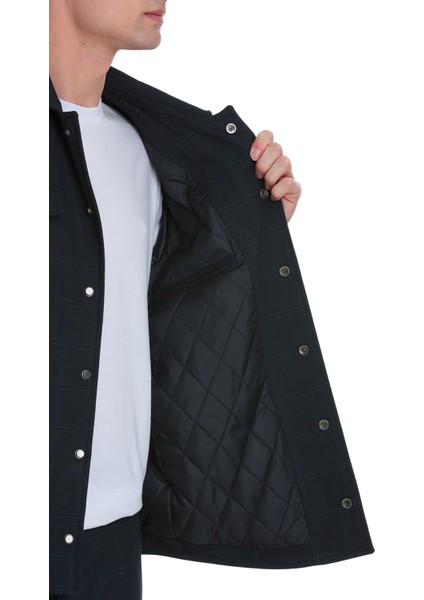 Lacivert Slim Fit Kareli Mono Yaka Overshirt Takım fırsatları