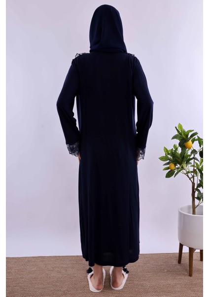 Lacivert Tesettürlü Sabahlıklı Hamile Lohusa Gecelik Takım BYL2T80252 modelleri