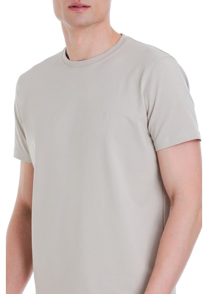 Ekru Regular Fit Bisiklet Yaka Pamuklu Tişört