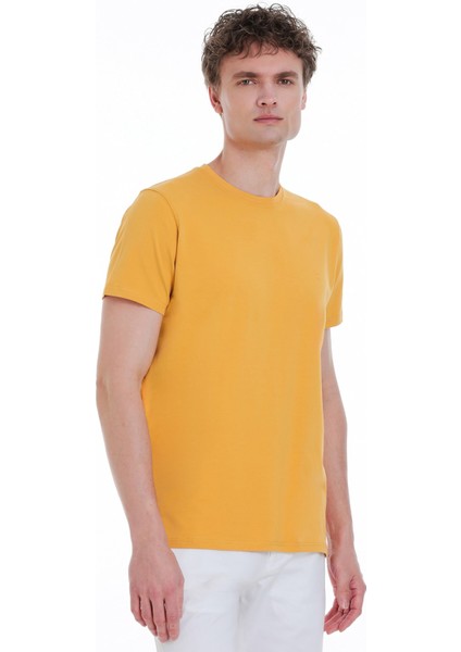 Sarı Regular Fit Bisiklet Yaka Pamuklu Tişört