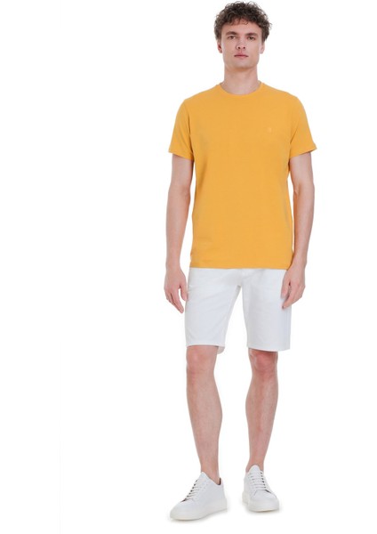 Sarı Regular Fit Bisiklet Yaka Pamuklu Tişört fiyatları