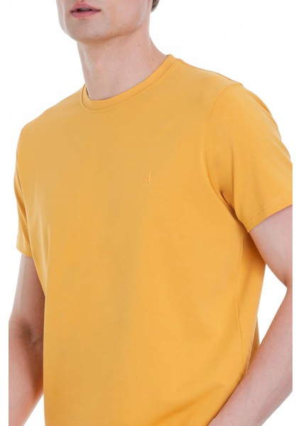 Sarı Regular Fit Bisiklet Yaka Pamuklu Tişört fırsatları