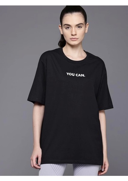 Baskılı Oversize T-Shirt - Siyah