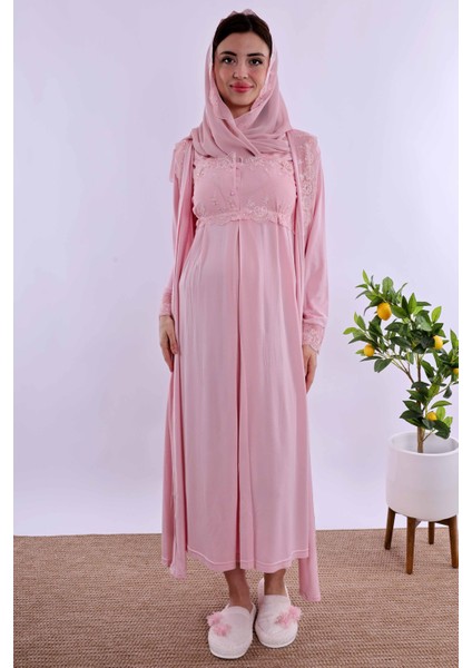 Pembe Tesettürlü Sabahlıklı Hamile Lohusa Gecelik Takım BYL2T24022 fiyatları