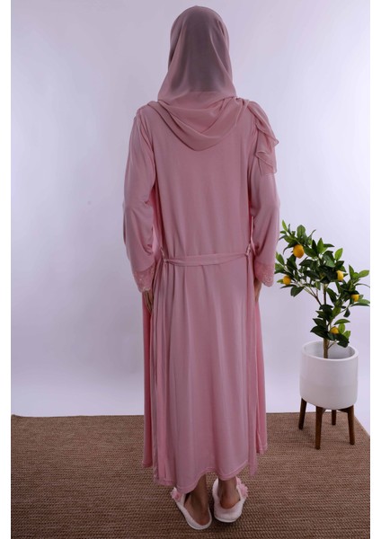 Pembe Tesettürlü Sabahlıklı Hamile Lohusa Gecelik Takım BYL2T24022 modelleri