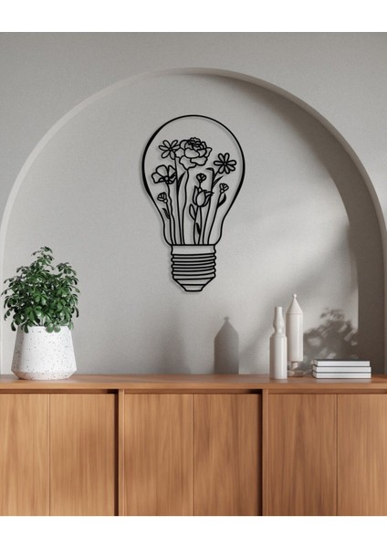 Ampul Içinde Çiçekler Temalı Metal Tablo