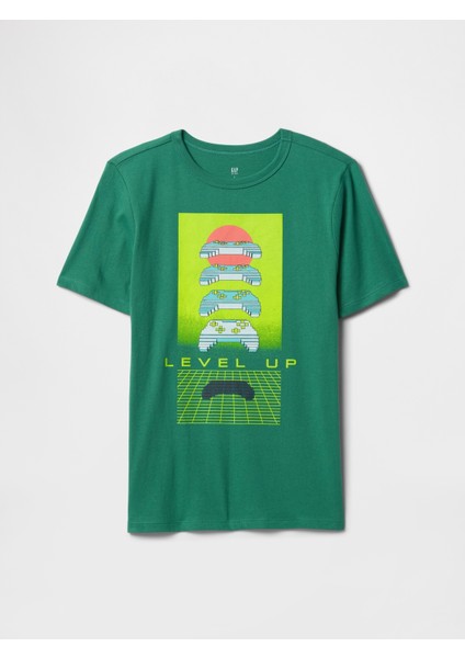 Erkek Çocuk Yeşil Grafikli T-Shirt