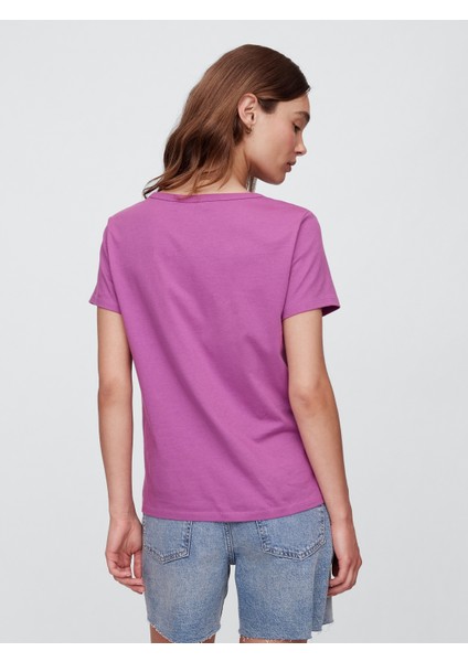 Kadın Mor V Yaka T-Shirt