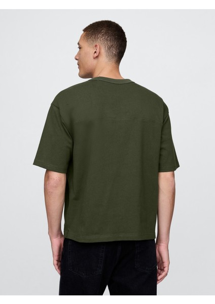 Erkek Haki Oversized Athletic Logo T-Shirt fırsatları
