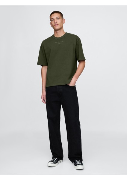 Erkek Haki Oversized Athletic Logo T-Shirt indirimleri