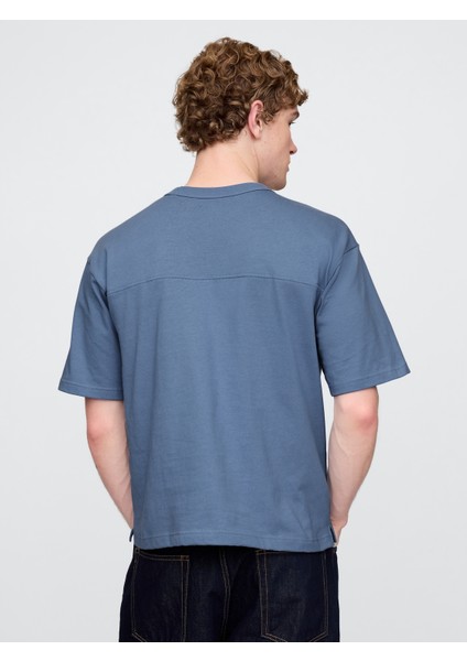 Erkek Mavi Oversized Athletic Logo T-Shirt fırsatları