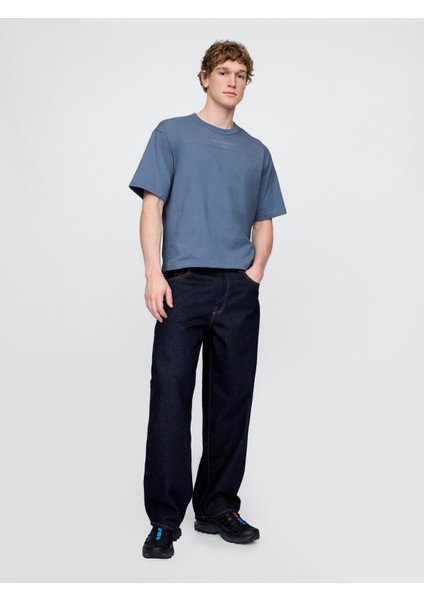 Erkek Mavi Oversized Athletic Logo T-Shirt indirimleri