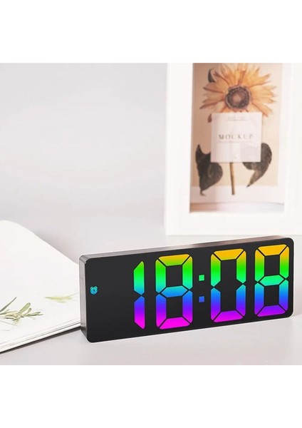 LED Dijital Masa Saati Alarm Termometre Tarih Masaüstü Saat Gökkuşağı