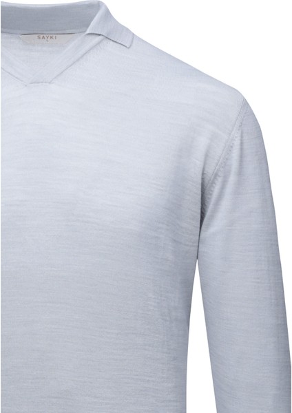Gri Regular Fit Polo Yaka Yünlü Kazak