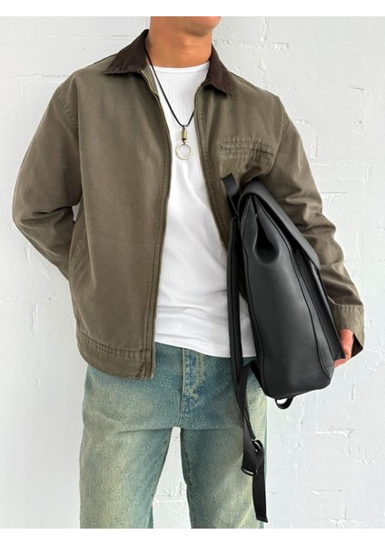 Erkek Kontrast Yakalı Regular Fit Denim Ceket Yeşil fiyatları