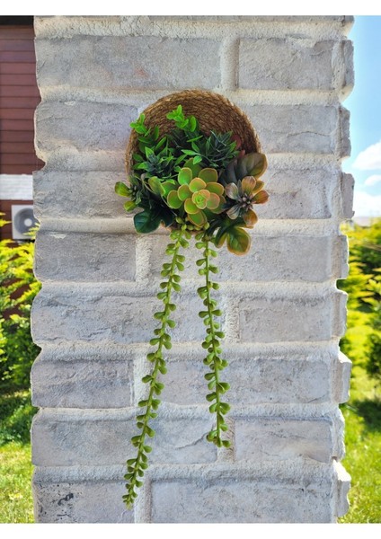 Iskandinav Dekorasyon Hasır Sepetli Tesbih Çiçekli Balkon, Mutfak,kahve Köşesi,duvar Süsü (15 Cmçap