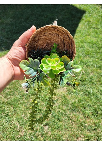 Iskandinav Dekorasyon Hasır Sepetli Tesbih Çiçekli Balkon, Mutfak,kahve Köşesi,duvar Süsü (15 Cmçap modelleri