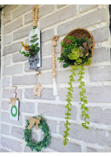 Iskandinav Dekorasyon Hasır Sepetli Tesbih Çiçekli Balkon, Mutfak,kahve Köşesi,duvar Süsü (15 Cmçap fırsatları