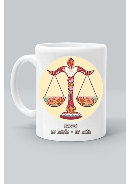 23 Eylül - 22 Ekim Terazi Burç Astroloji Baskılı Beyaz Klasik Kupa Bardak
