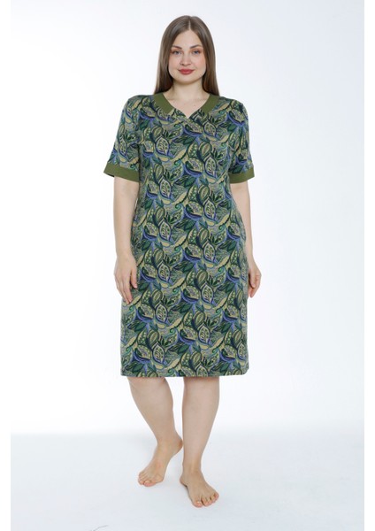 Desenli Büyük Beden Pamuklu Kısa Kollu Cepli Elbise fiyatları