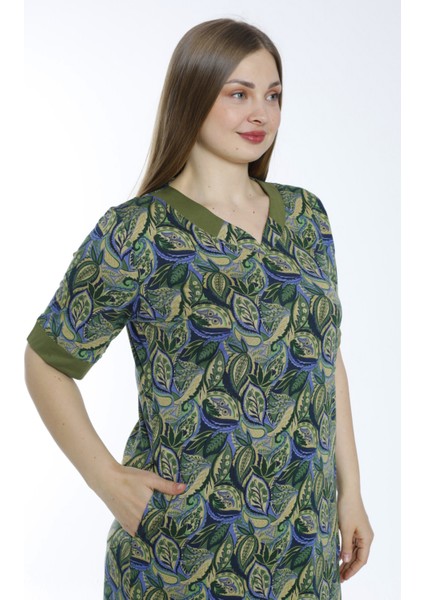 Desenli Büyük Beden Pamuklu Kısa Kollu Cepli Elbise modelleri