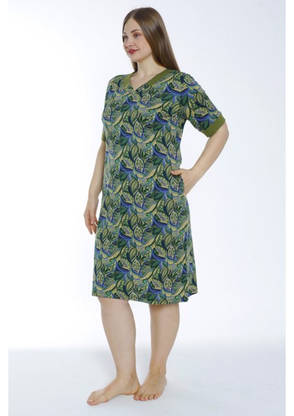 Desenli Büyük Beden Pamuklu Kısa Kollu Cepli Elbise fırsatları