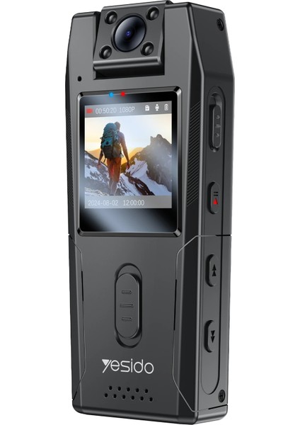 KM25 1080P 180 Derece Vücut Kamerası 1.3 Inch Hd Ekranlı Gece Görüşlü Aksiyon Kamerası