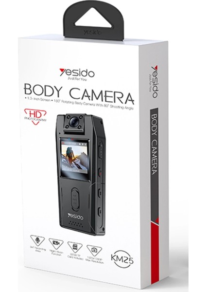 KM25 1080P 180 Derece Vücut Kamerası 1.3 Inch Hd Ekranlı Gece Görüşlü Aksiyon Kamerası indirimleri