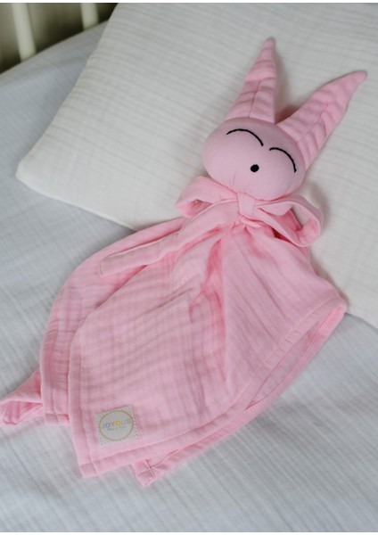 Pembe Müslin Bebek Uyku Arkadaşı 4 Katlı Tavşan Organik Oyuncak Uyku Arkadaşı Desteksiz Uyku Arkadaşı