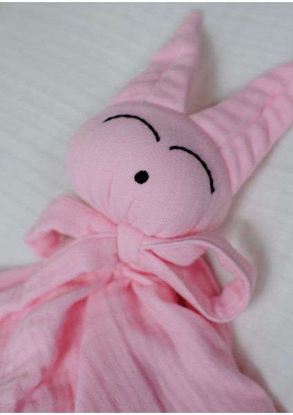 Pembe Müslin Bebek Uyku Arkadaşı 4 Katlı Tavşan Organik Oyuncak Uyku Arkadaşı Desteksiz Uyku Arkadaşı