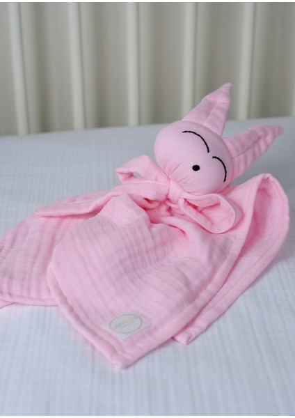 Pembe Müslin Bebek Uyku Arkadaşı 4 Katlı Tavşan Organik Oyuncak Uyku Arkadaşı Desteksiz Uyku Arkadaşı